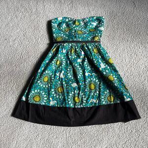 Trixxie blue green and brown Strapless Floral Dress!!